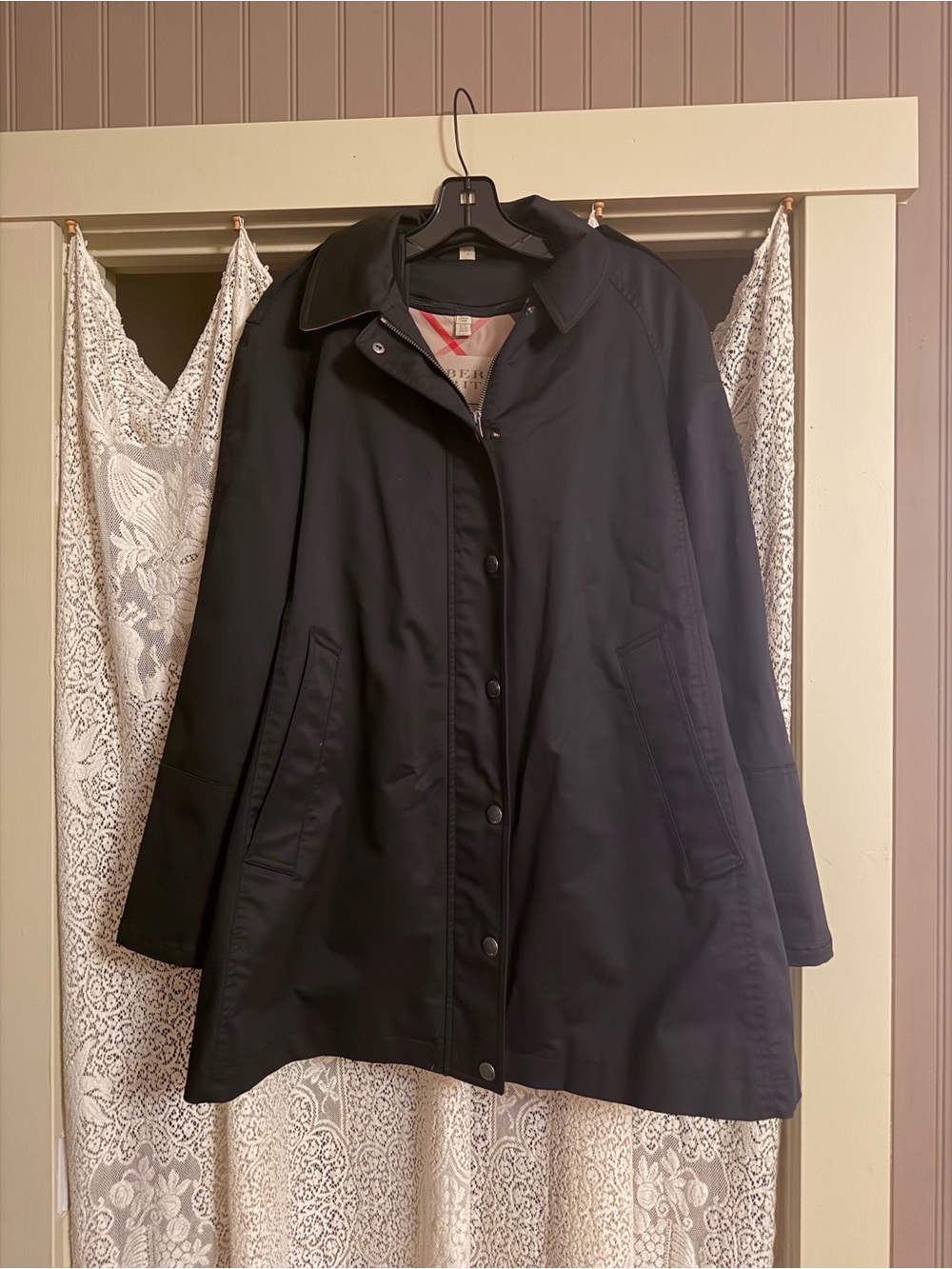 Classic Women's Black Coat Burberry Brit US14 Lined